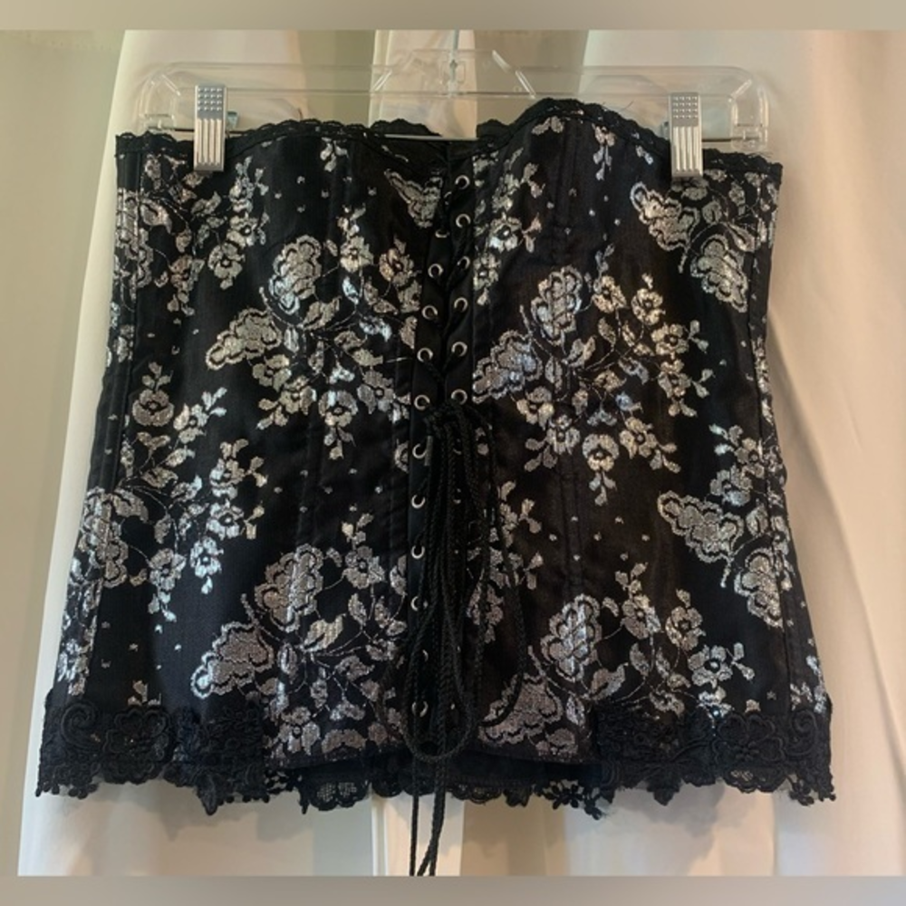 Frederick's of Hollywood Black and Silver Lace Corset